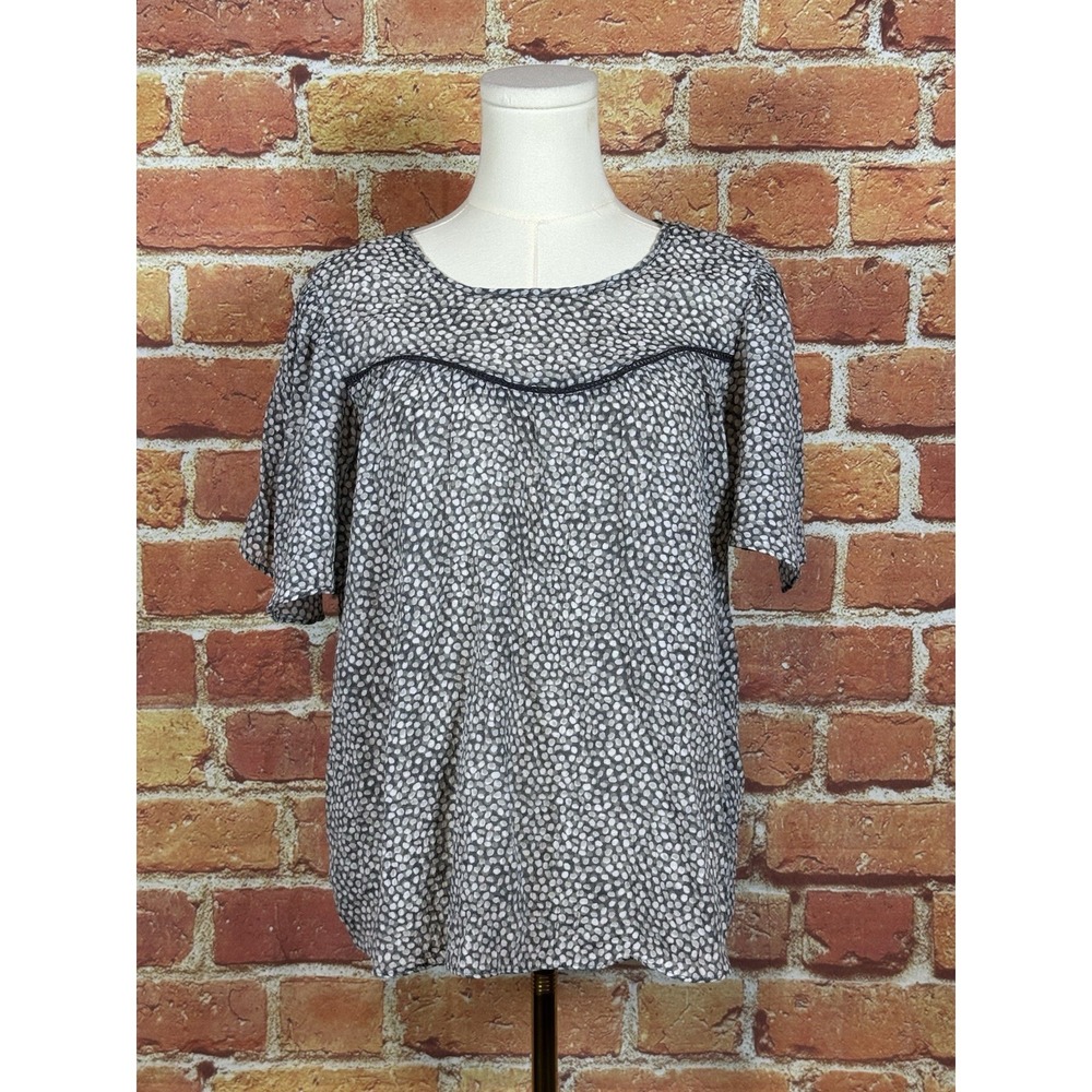 Nanette Lepore Gray White Polka Dot Rayon Blouse Semi Sheer Blouse Size Medium